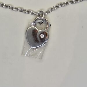 Dainty Heart Charm Necklace Silver plated Cubic Zarconia Stud 18 inch New